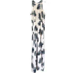 Vici Dolls Cream & Green Palm Print High Neck Side Slit Resort Maxi Dress Size S